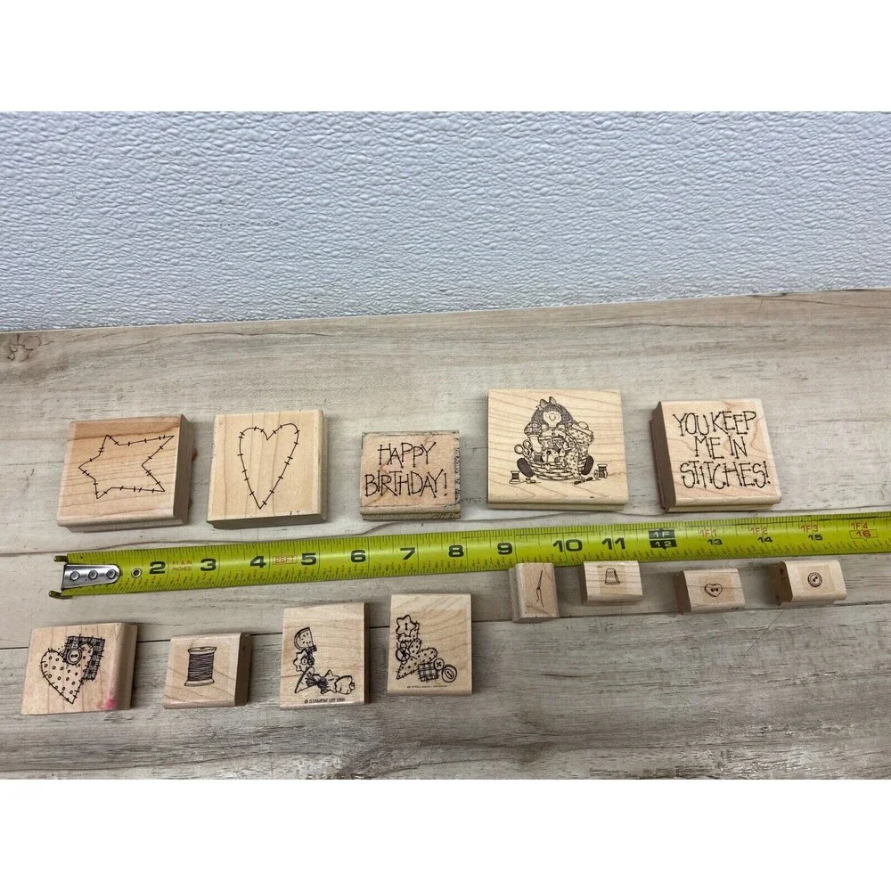 Set Of 13 Mixed Brands Wood Mounted Rubber Stamps - Picture 4 of 4